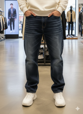 EMP ARMNI MEN'S DARK WASH DENIM WITH CONTRAST STITCHING STRAIGHT FIT JEANS